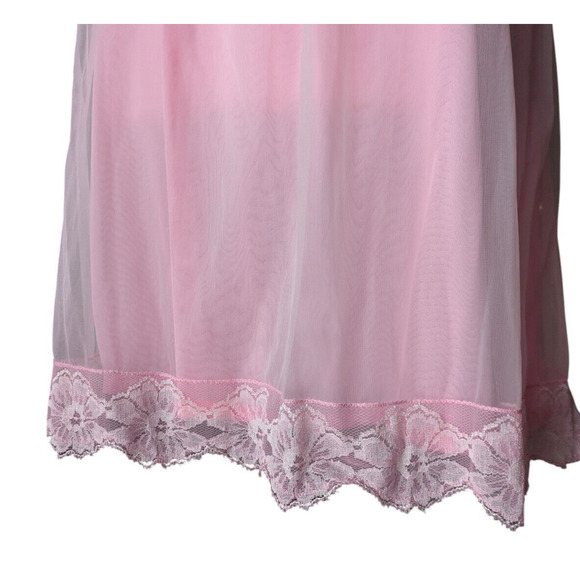 VTG 60s Babydoll Nightie Medium Sheer Double Layer Lace Pink Coquette Mod GoGo - Picture 4 of 5